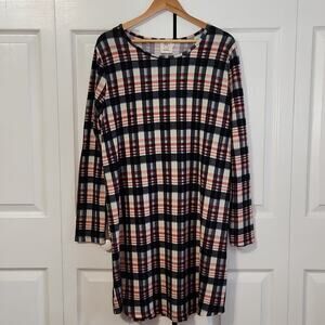 Grace & Emma Women's Plaid Dress Size LG Faux Suede Elbow Patches Knee Length